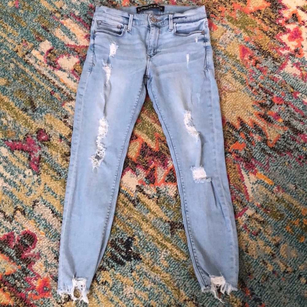 Express Cropped Stretchy Distressed Skinny Jeans